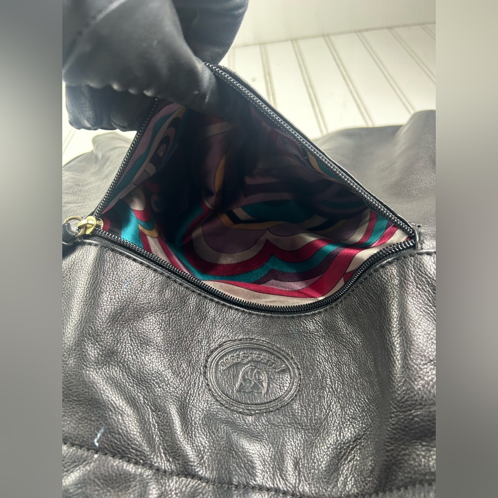 Allison Scott Y2K Black Leather Hobo Shoulder Bag Multi Pocket Gold Hardware - Picture 8 of 12